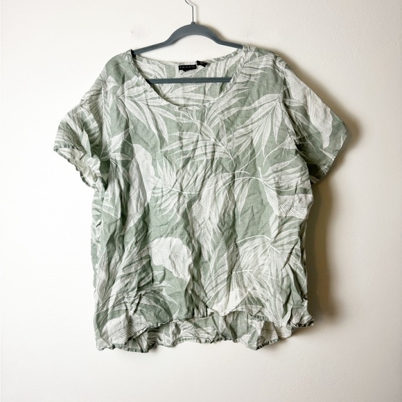 TAHARI • Women’s Sage Green Palm Leaf Linen Lagenlook Top Size 3X - Picture 1 of 4